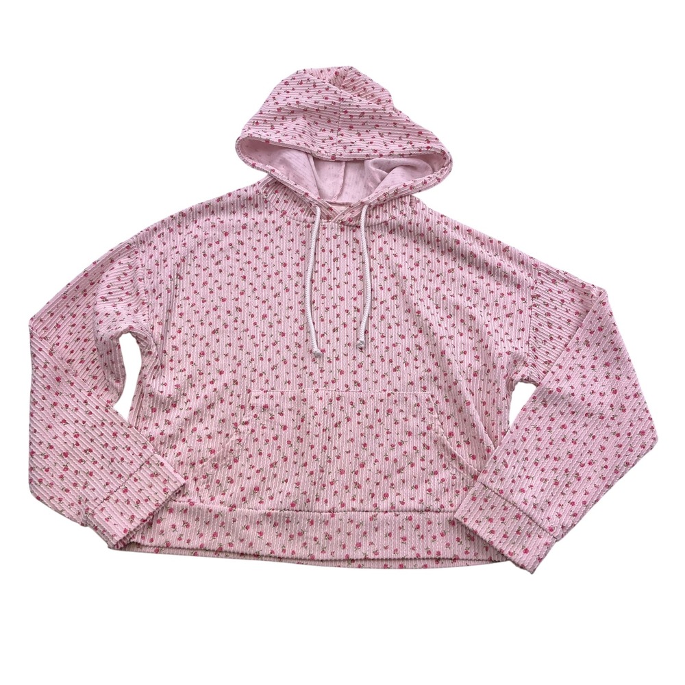Aeropostale Demetria Pink Floral Seersucker Hoodie XS Rosebud Texture Pullover